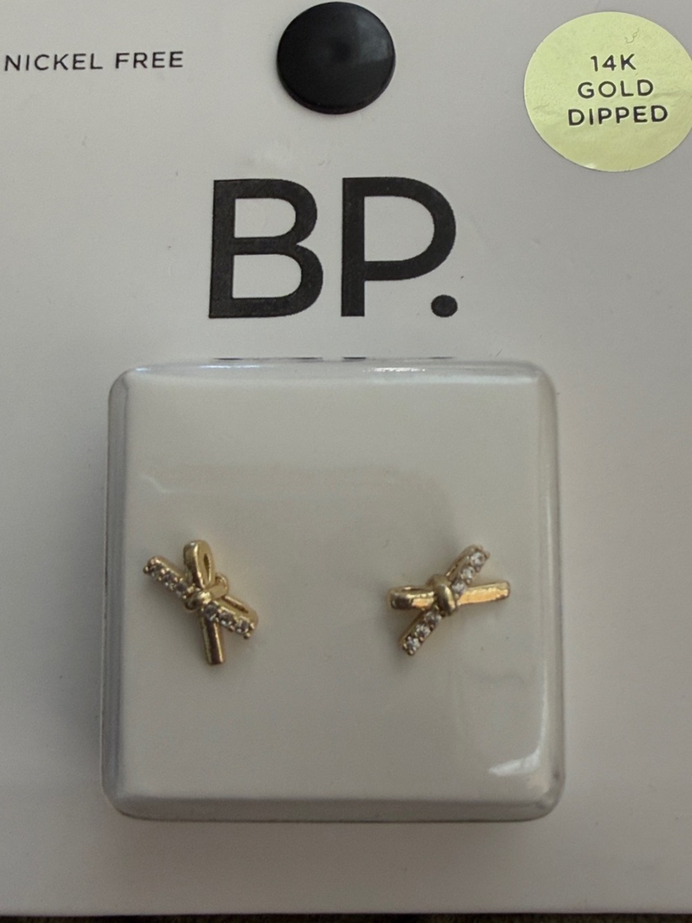 BP Gold Bow Stud Earrings with Clear Stones